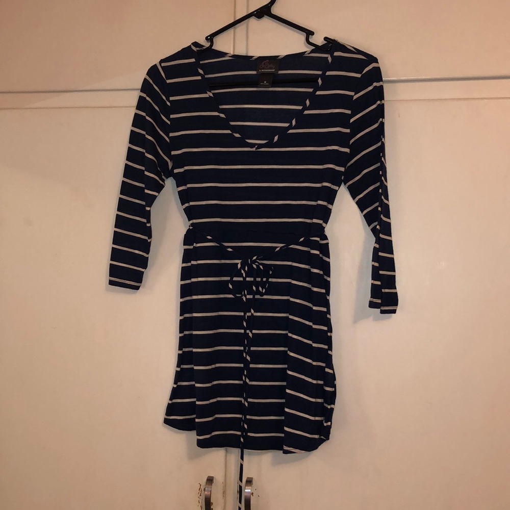 Navy and cream striped maternity blouse